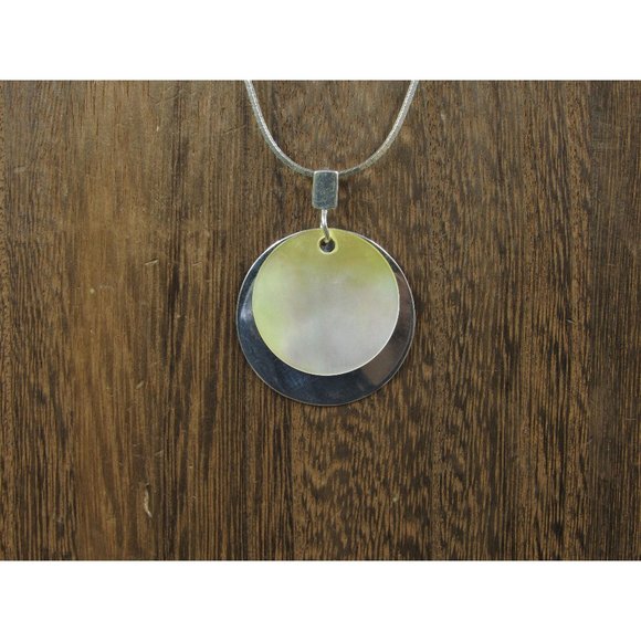 16" Sterling Silver Double Circle Shell Pendant Necklace Vintage Minimalist - Picture 1 of 7